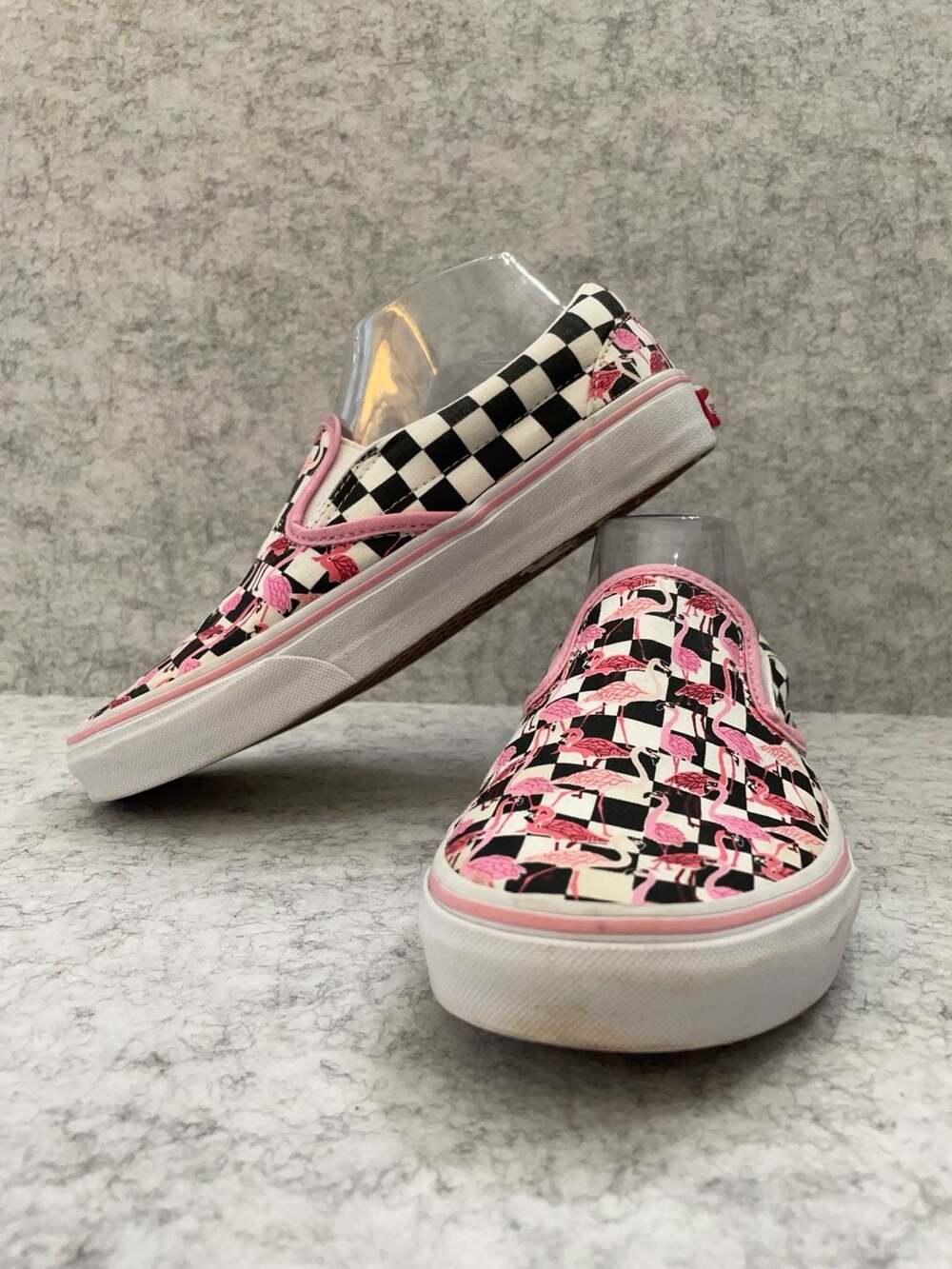 Vans Classic Slip-On Customs Checkered Flamingo Print Shoes